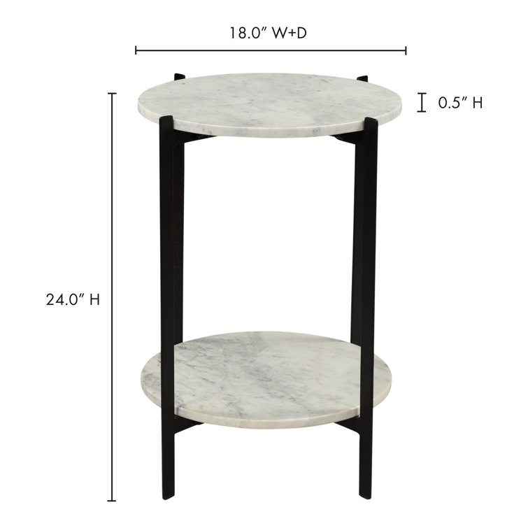 Blanche Round White Marble and Black Metal End Table