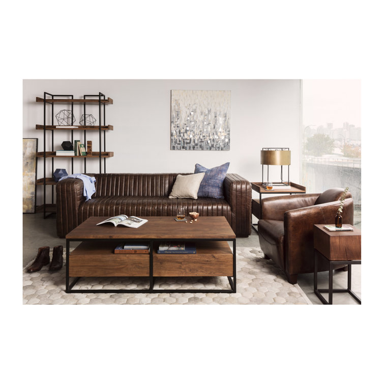 Light Brown Wood and Iron 5-Tier Industrial Bookcase