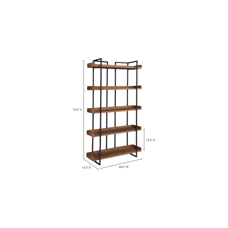 Light Brown Wood and Iron 5-Tier Industrial Bookcase