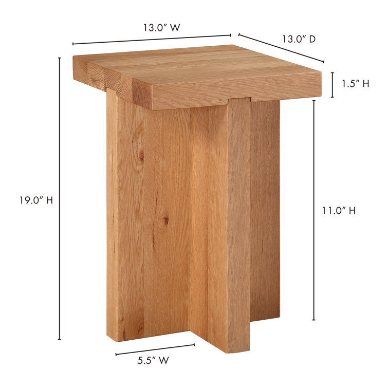 Natural Solid Oak Square End Table with Cross Legs