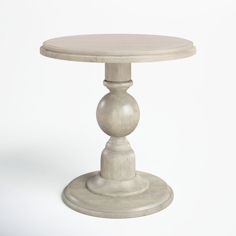 Traditional Linen White Round Wood End Table 28"