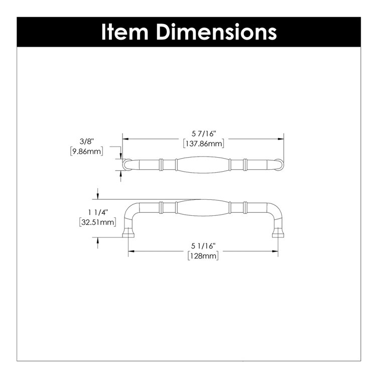 Matte Black Traditional Farmhouse Kitchen Cabinet Handles, 5-1/16"
