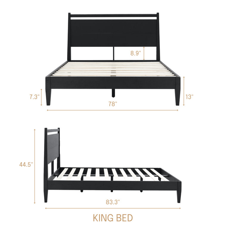 King Size Burnt Black Oak Wood Bed Frame with Headboard