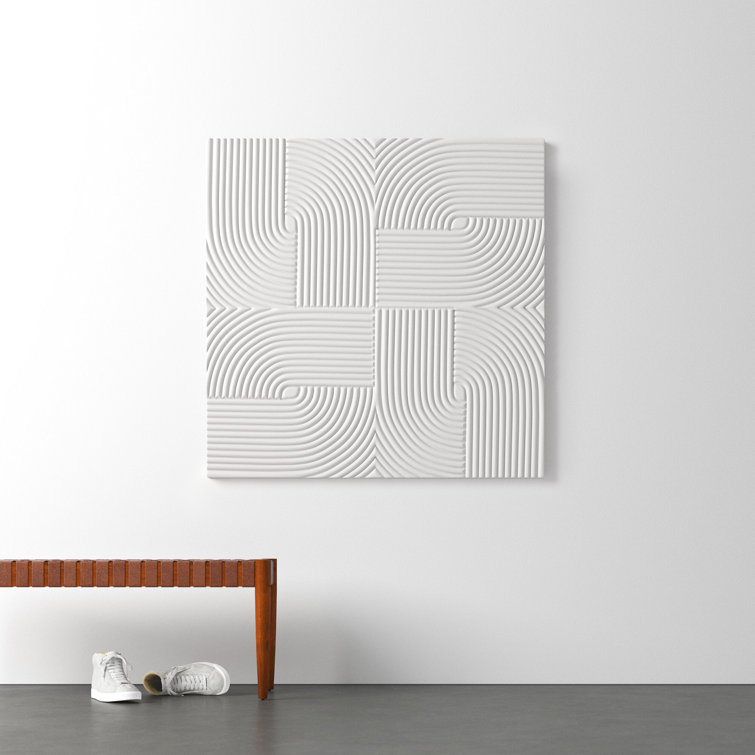 48'' White Geometric Wood Square Wall Art