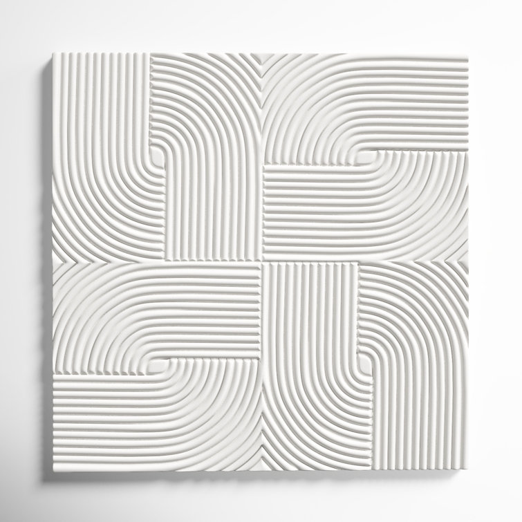 48'' White Geometric Wood Square Wall Art