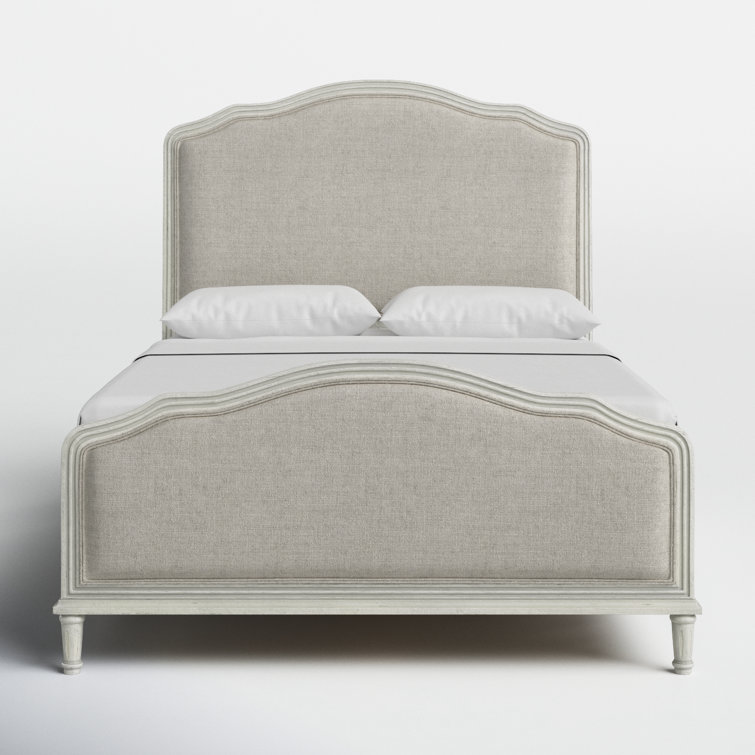 Amity Whitewash Queen Bed with Reeded Oak Frame and Linen Upholstery
