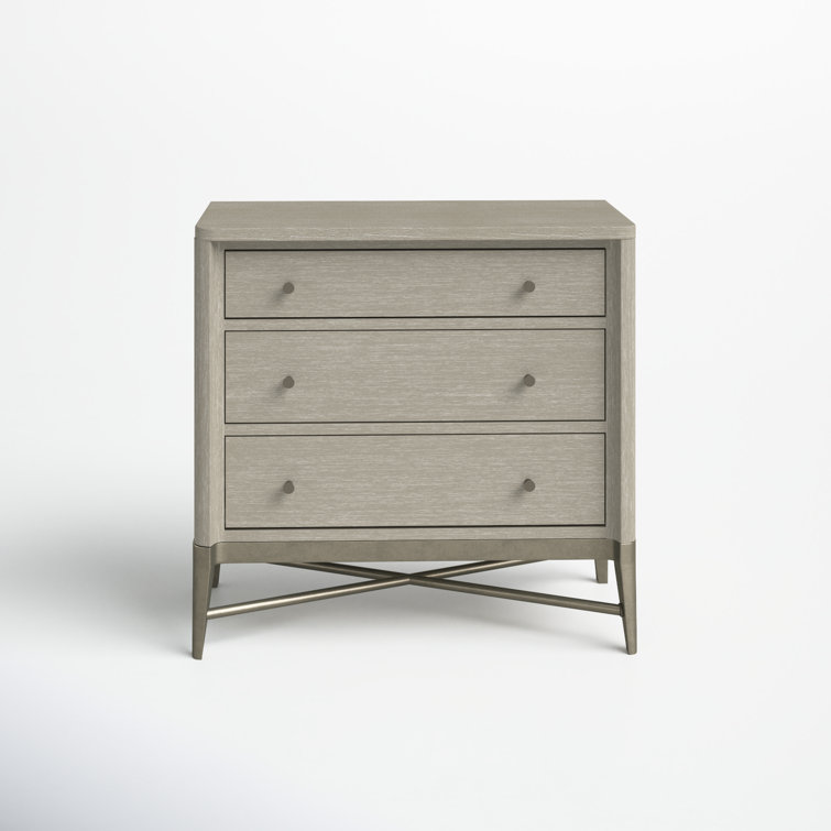 Champagne 3-Drawer Solid Wood Nightstand with Metal Legs