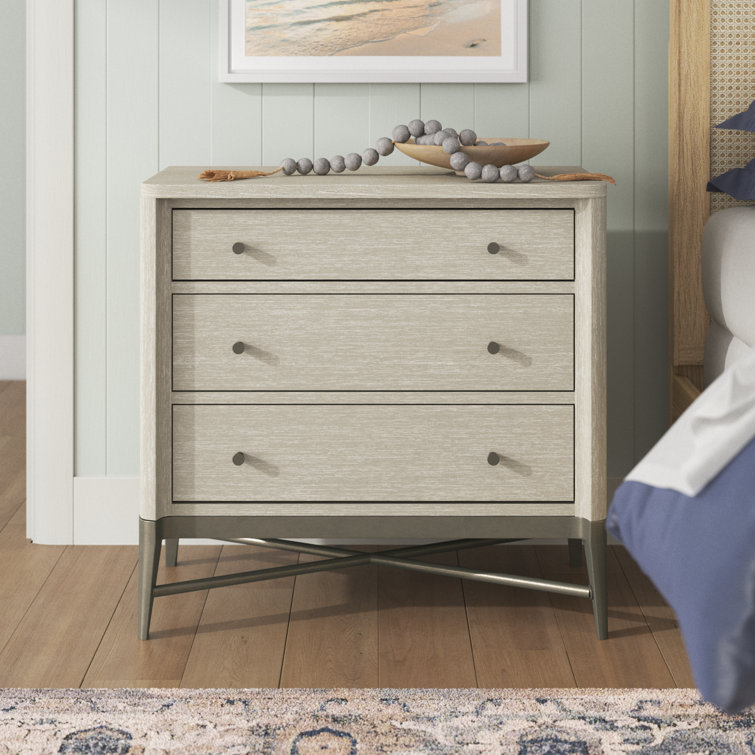 Champagne 3-Drawer Solid Wood Nightstand with Metal Legs