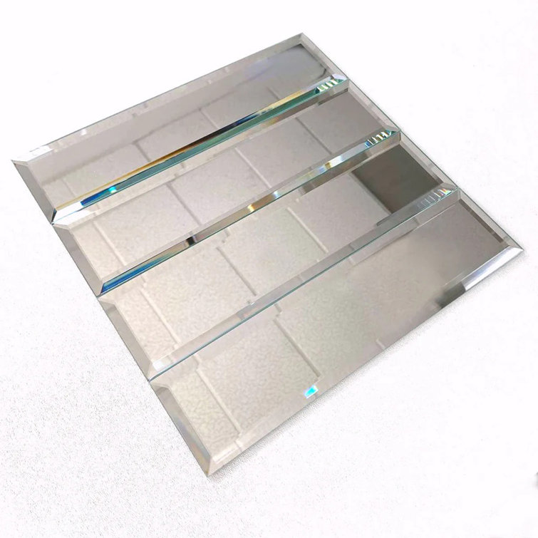 Glister 3" x 12" Polished Silver Glass Subway Wall Tile