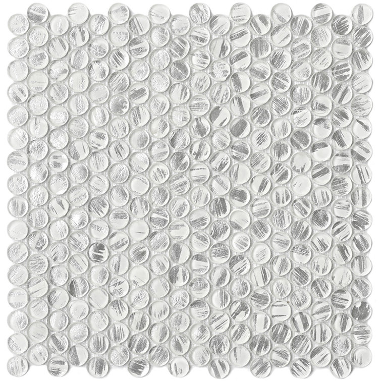 Majeste 12.2" Silver Glass Penny Round Mosaic Tile