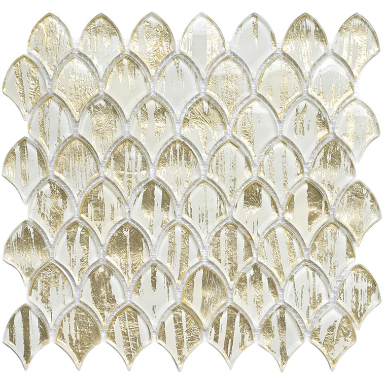 Majeste Glossy Gold and White Glass Mosaic Wall and Floor Tile