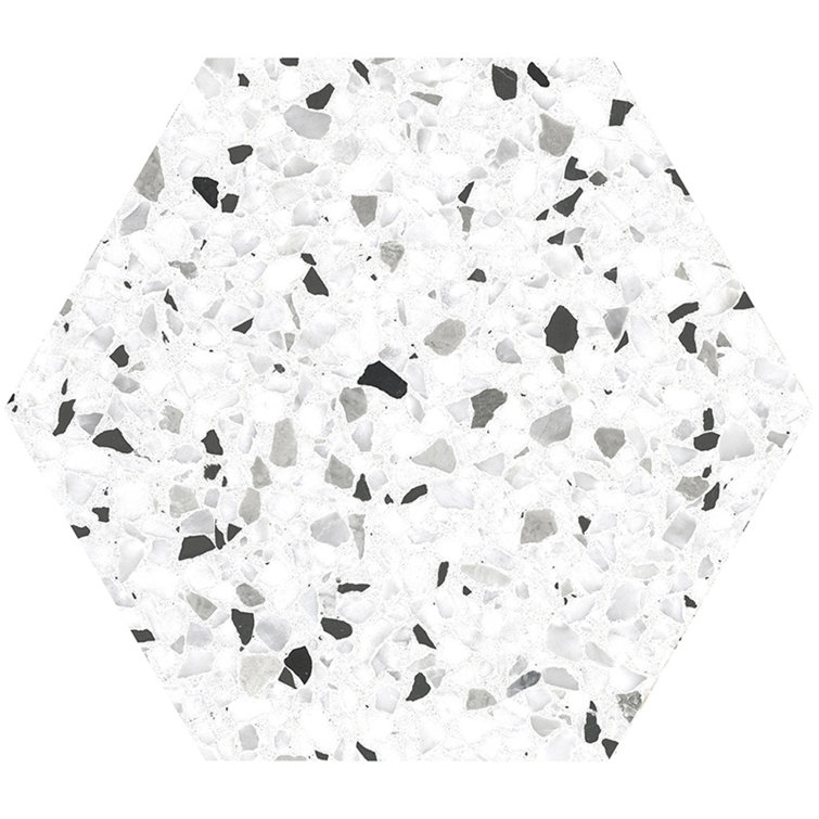 Terra Mia Matte White and Black Porcelain Hexagon Tile
