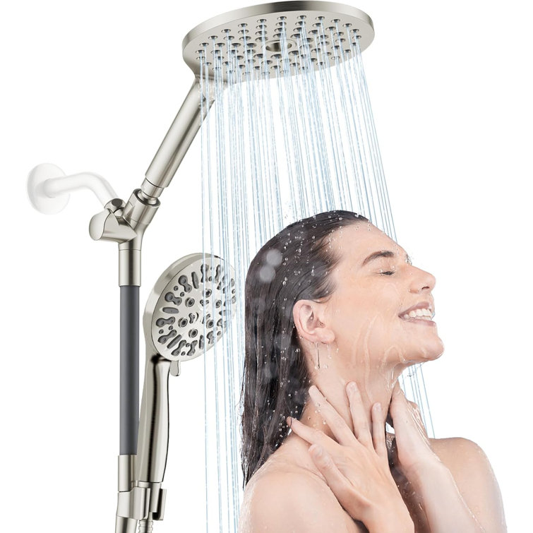 Brushed Nickel Dual Rainfall Shower Head with Handheld Spray
