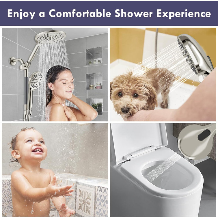 Brushed Nickel Dual Rainfall Shower Head with Handheld Spray