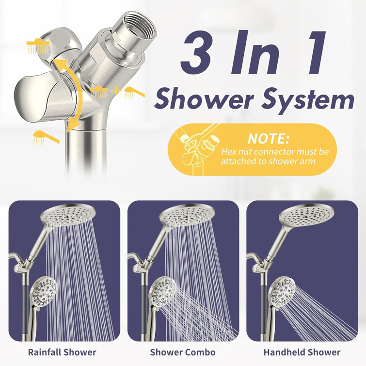 Brushed Nickel Dual Rainfall Shower Head with Handheld Spray
