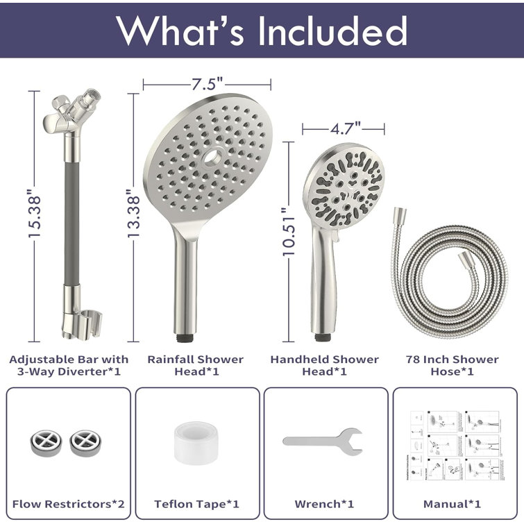 Brushed Nickel Dual Rainfall Shower Head with Handheld Spray