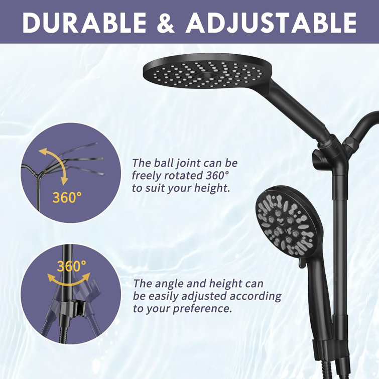 Matte Black Dual Rainfall Shower Head with Handheld Spray