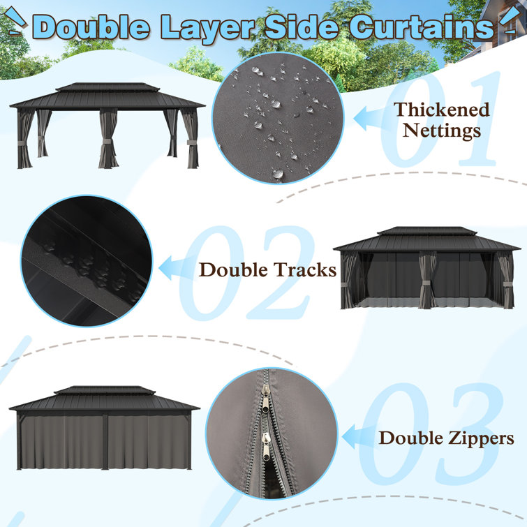 VEIKOUS 20'x12' Double Roof Hardtop Aluminum Patio Gazebo