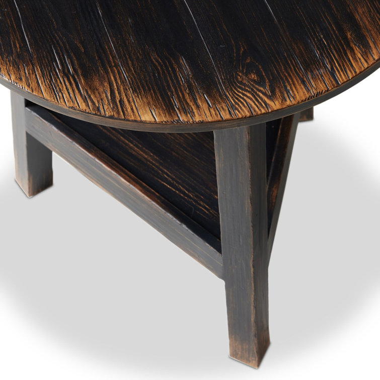 Distressed Black Oak Round Side Table with Shelf