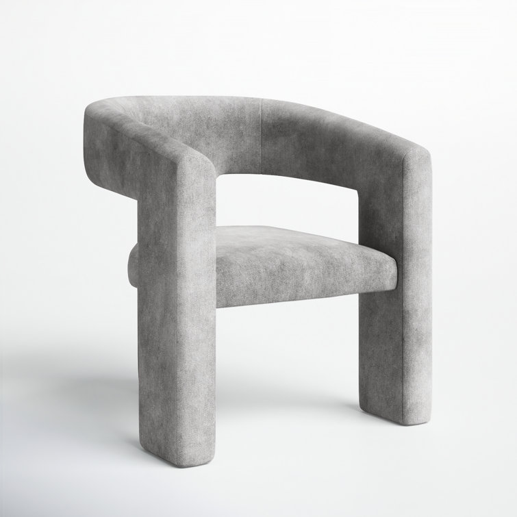 Gray Velvet Barrel Chair with Round Arms