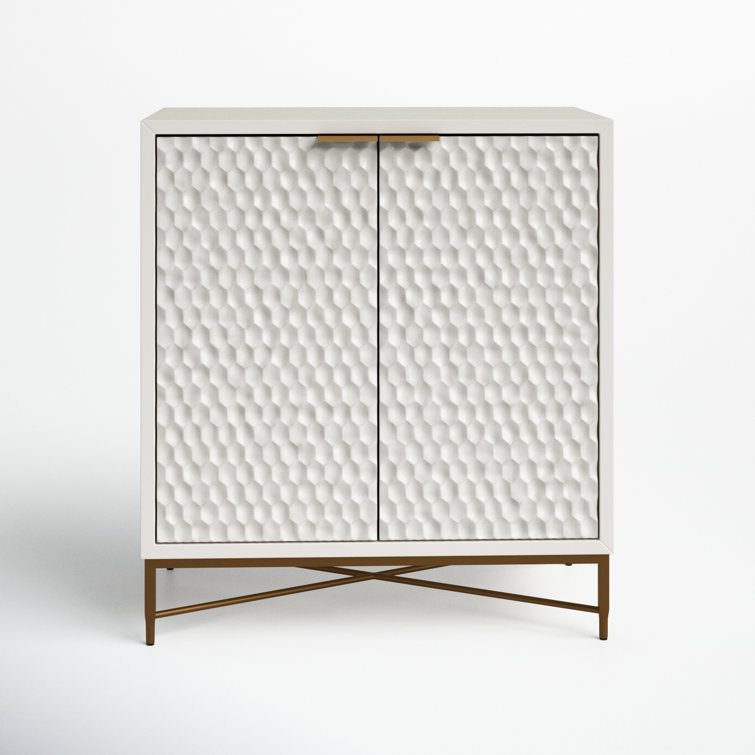 Pearl White Mahogany 32'' Bar Cabinet with Gold Accents
