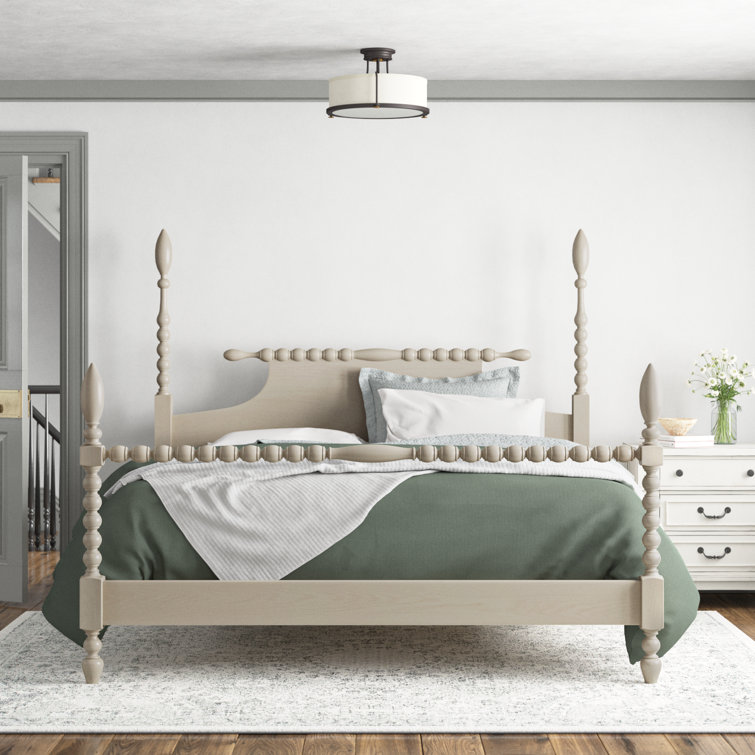 Beckett Natural King Poster Bed with Wood Frame and Headboard
