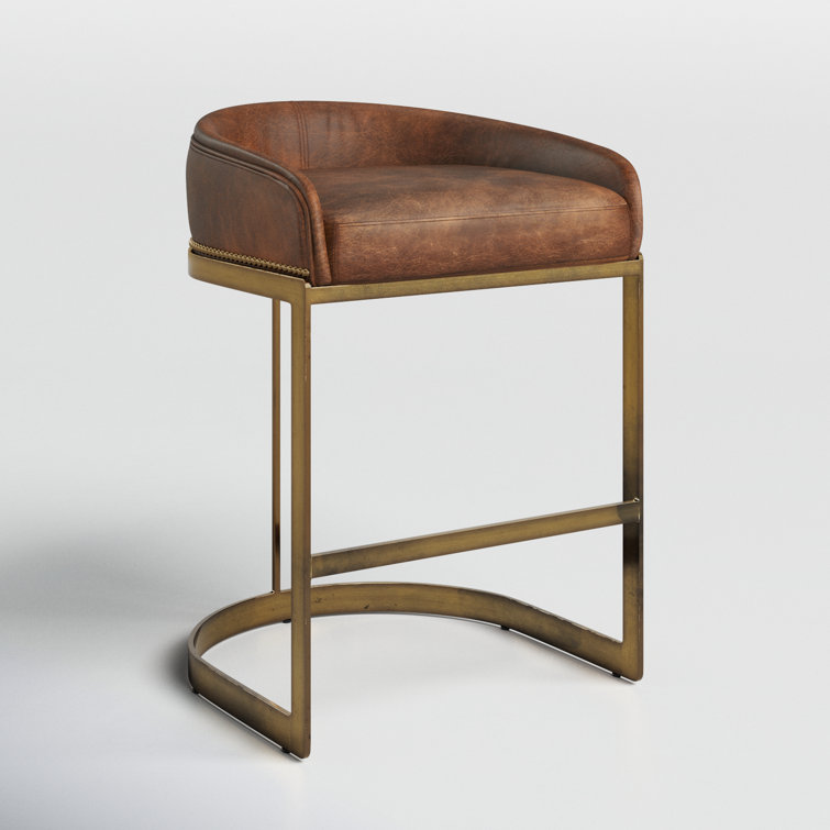 Bradley Brown Leather and Gold Metal Counter Stool