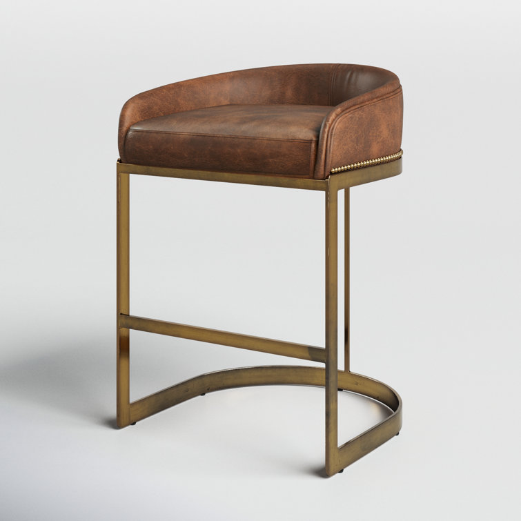 Bradley Brown Leather and Gold Metal Counter Stool