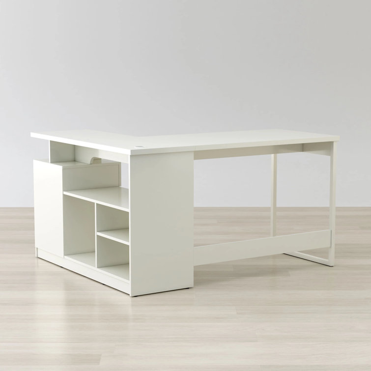 Glossy White L-Shaped Corner Computer Desk with Drawer