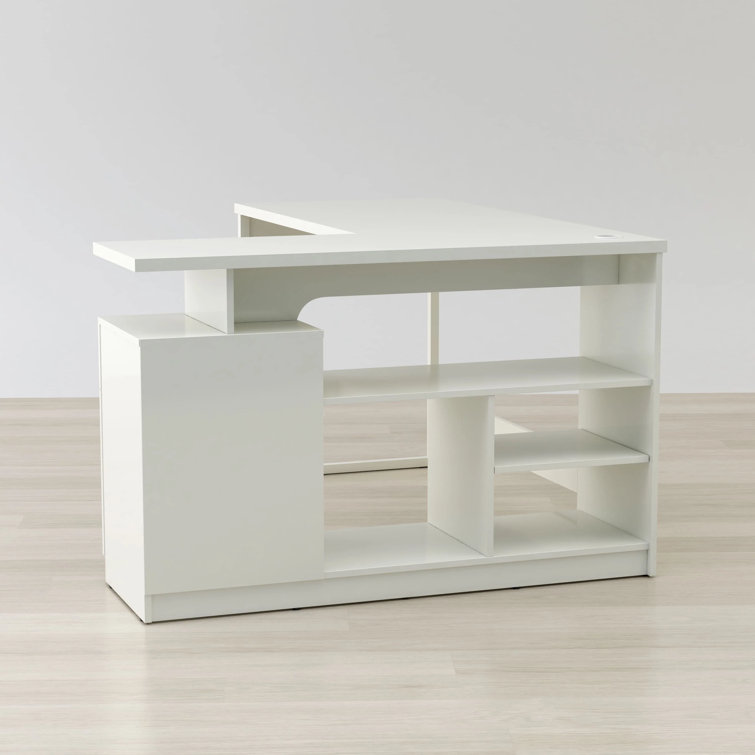 Glossy White L-Shaped Corner Computer Desk with Drawer