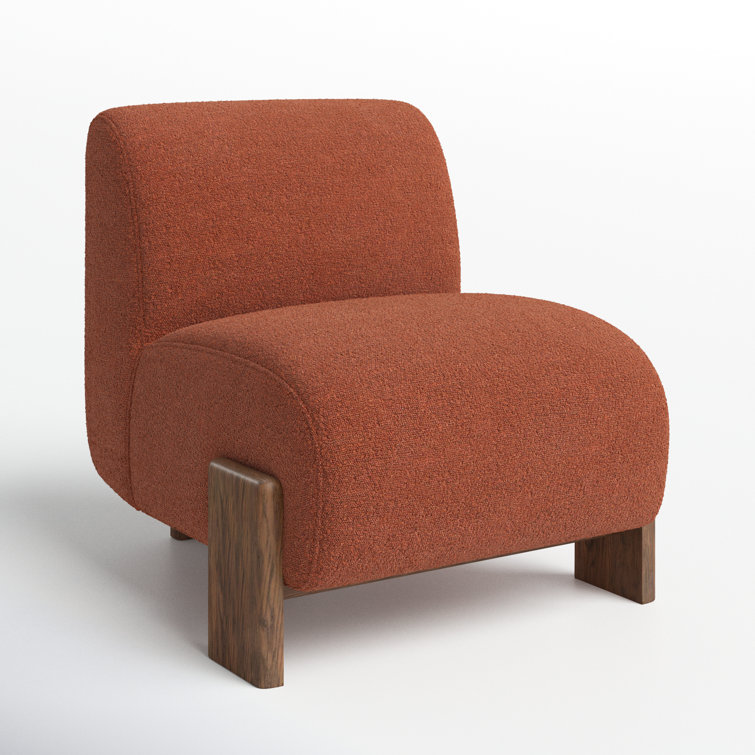 Burnt Orange Curved Wood Frame Slipper Chair
