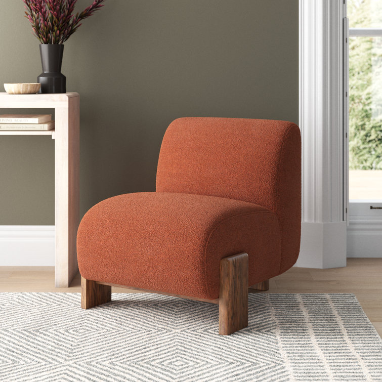 Burnt Orange Curved Wood Frame Slipper Chair