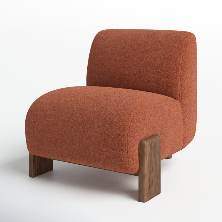 Burnt Orange Curved Wood Frame Slipper Chair