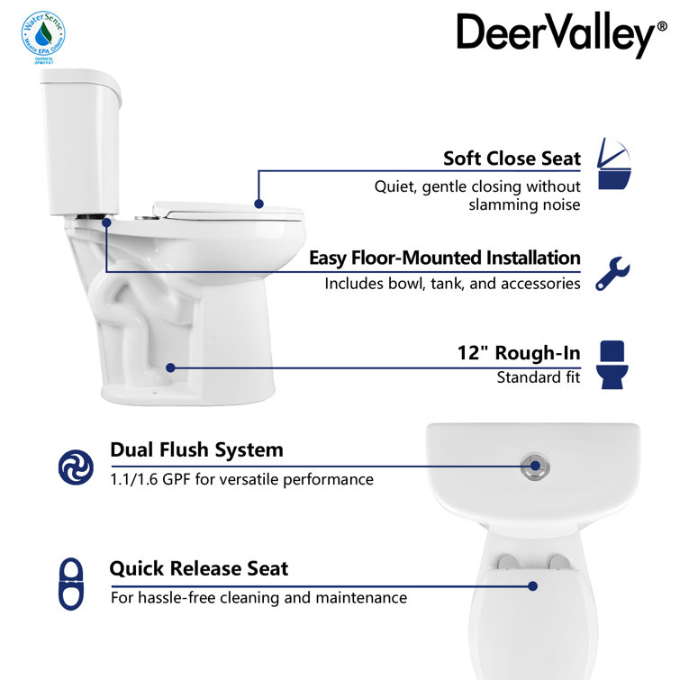 21'' White Ceramic Dual-Flush Elongated Two-Piece Toilet with Seat