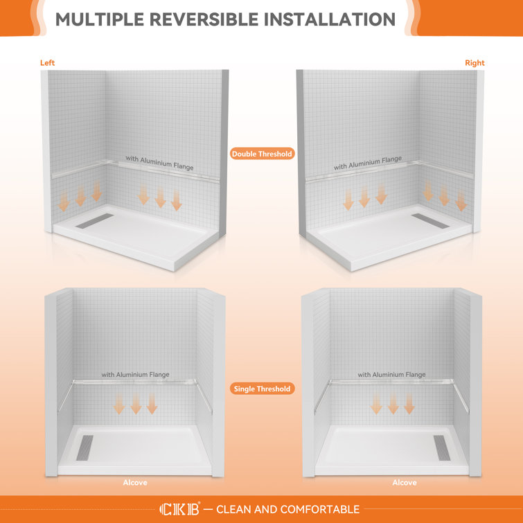 White Acrylic 60'' x 36'' Rectangle Shower Base