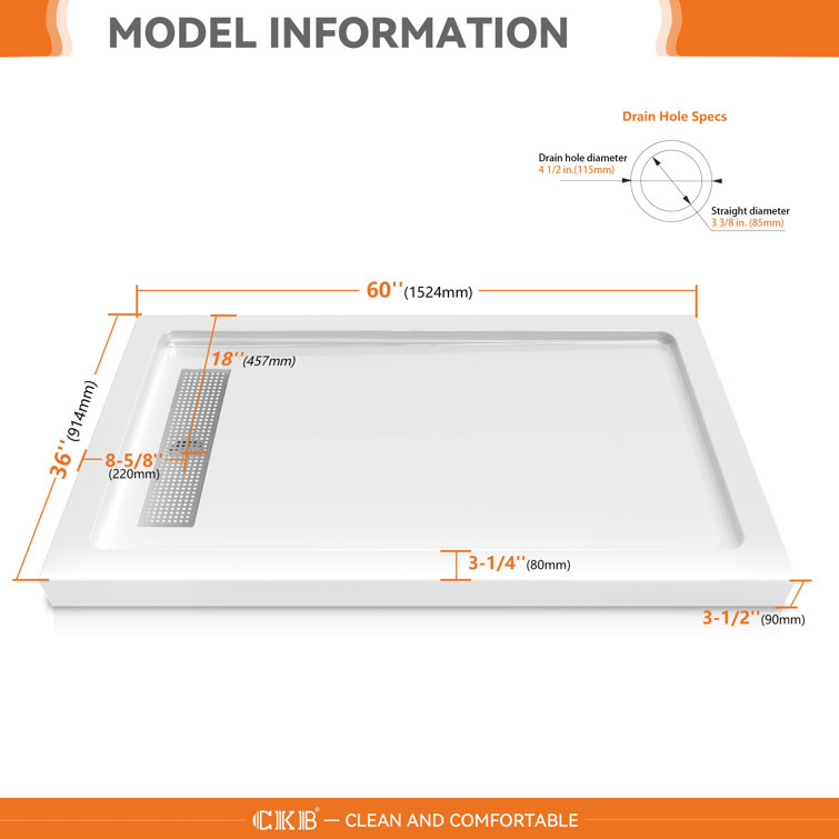 White Acrylic 60'' x 36'' Rectangle Shower Base
