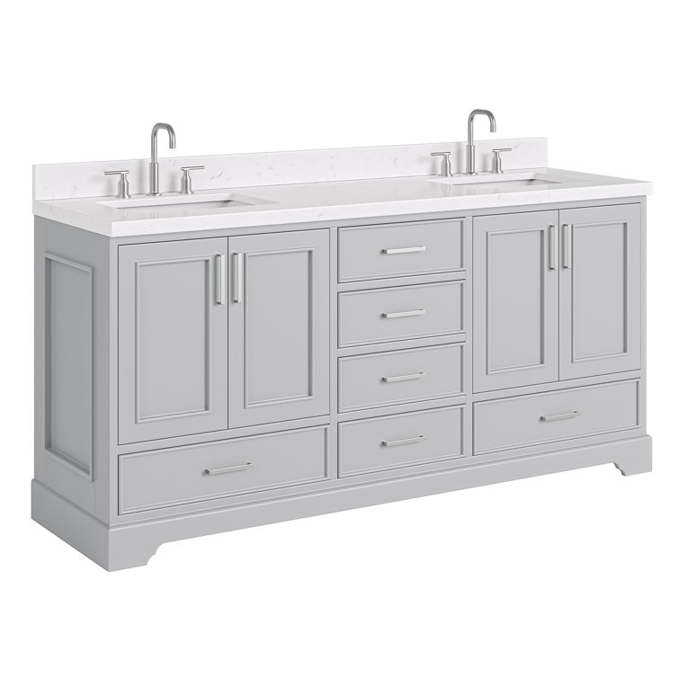 Stafford 72'' Gray Double Bathroom Vanity with Quartz Top