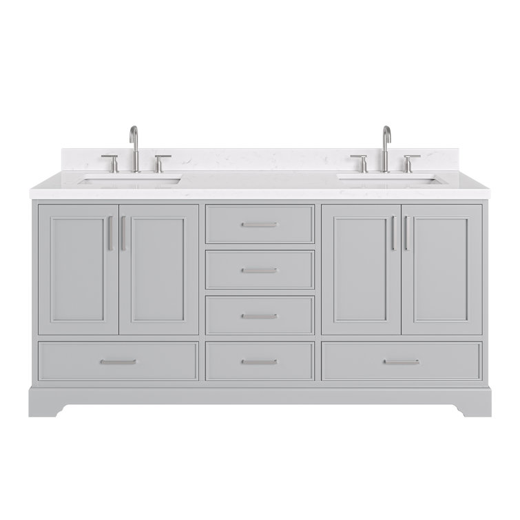 Stafford 72'' Gray Double Bathroom Vanity with Quartz Top