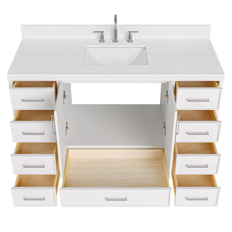 Stafford 54" White Freestanding Bathroom Vanity with Carrara Quartz Top