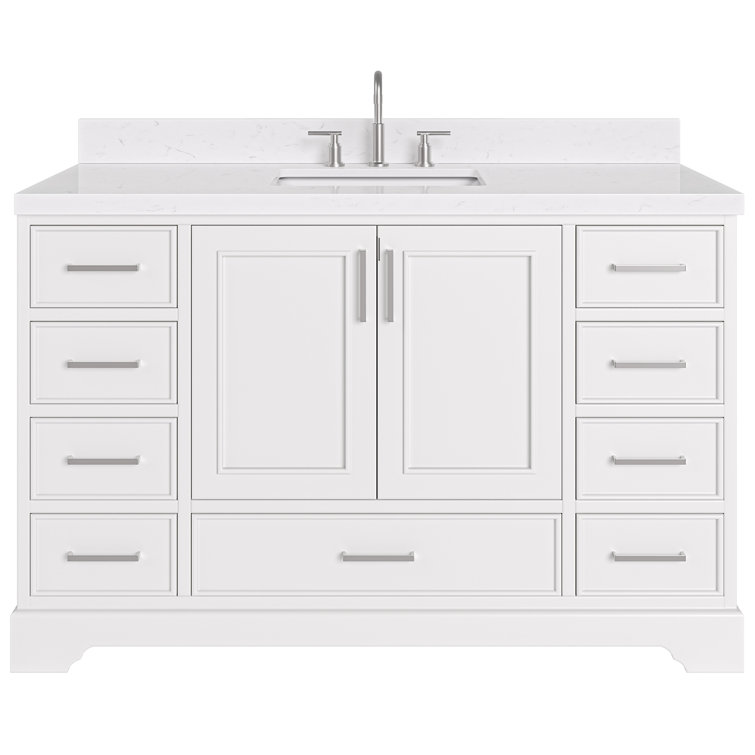 Stafford 54" White Freestanding Bathroom Vanity with Carrara Quartz Top