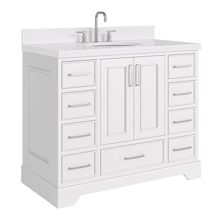 Stafford 42'' White Freestanding Single Bathroom Vanity with Marble Top