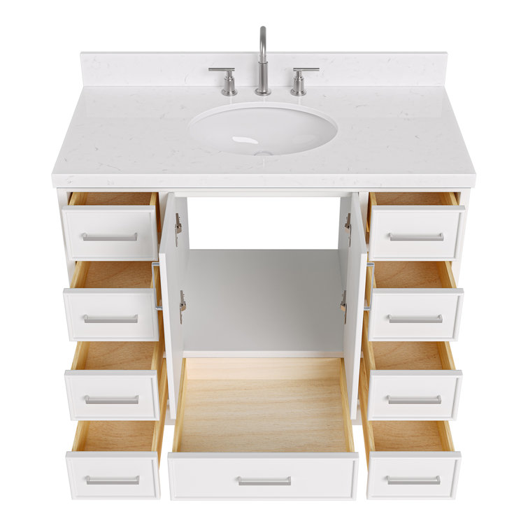Stafford 42'' White Freestanding Single Bathroom Vanity with Marble Top