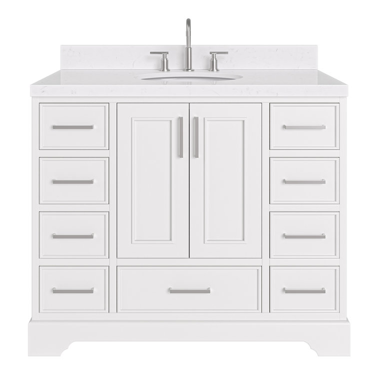 Stafford 42'' White Freestanding Single Bathroom Vanity with Marble Top
