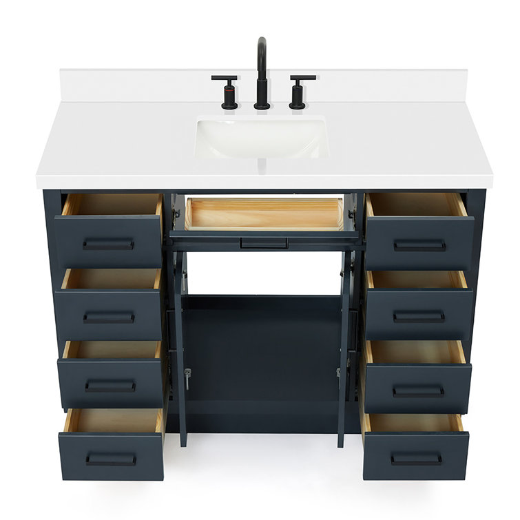 Midnight Blue 49" Freestanding Single Vanity with White Quartz Top