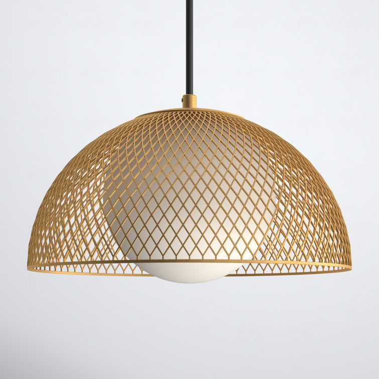 Gold Mesh Globe Pendant Light with Opal Matte Glass Shade