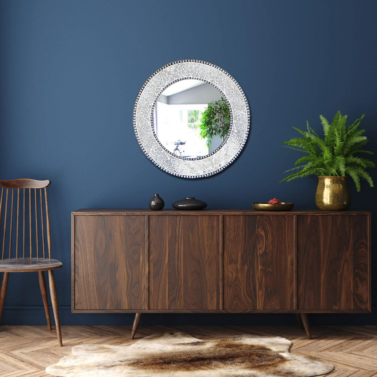 Artisan Silver Mosaic 24'' Round Wood & Glass Wall Mirror
