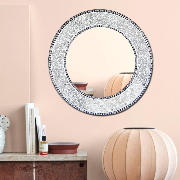 Artisan Silver Mosaic 24'' Round Wood & Glass Wall Mirror