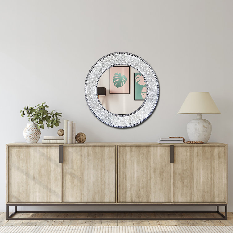 Artisan Silver Mosaic 24'' Round Wood & Glass Wall Mirror