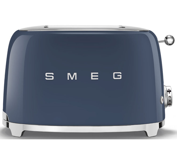 Navy Stainless Steel Retro 2-Slice Toaster with Crumb Tray