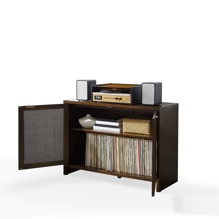 Kenji Handwoven Poly-Rattan 40'' Brown Media Console with Vinyl Storage